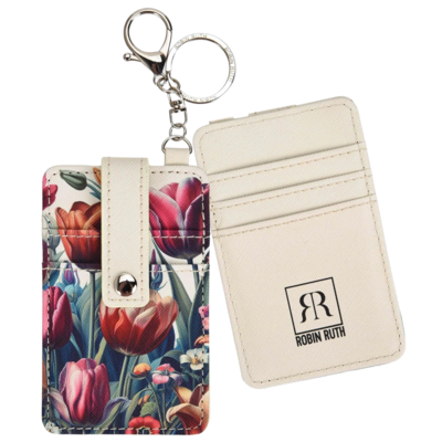 Typisch Hollands Pasjes houder-sleutelhanger - Beige met botanische tulpen