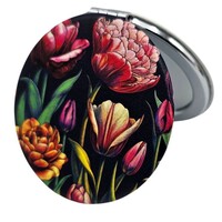 Typisch Hollands Spiegeldoosje - Rond - Zwart tulpen