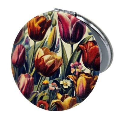 Typisch Hollands Spiegeldoosje - rond - tulpen - beige