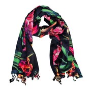 Robin Ruth Fashion Damessjaal zwart met botanische tulpprint