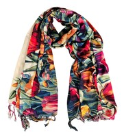 Robin Ruth Fashion Women's scarf beige with botanical tulip print