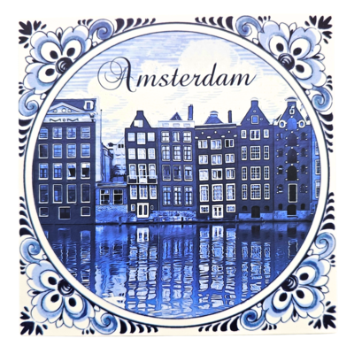 Typisch Hollands Double greeting card - Delft blue - Canal houses - Amsterdam