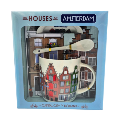 TTD Gifts Mug with spoon and saucer - Amsterdam houses - Copy