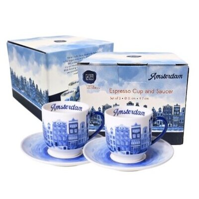 Heinen Delfts blauw Espresso cup and saucer - porcelain - Delft blue - Amsterdam