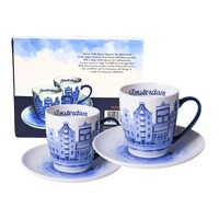 Heinen Delfts blauw Koffiemok en schotel - Delfts blauw - set van 2