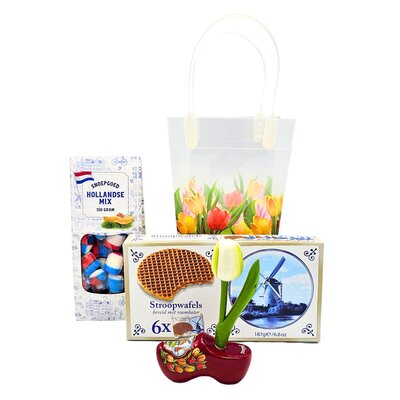 Typisch Hollands Holland Geschenktüte PVC mit Tulpen - 2x Leckereien - 1x Souvenir