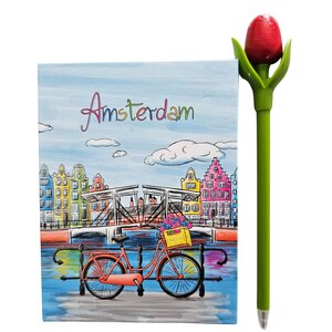 Typisch Hollands Notitieboekje Amsterdam tulp balpen rood