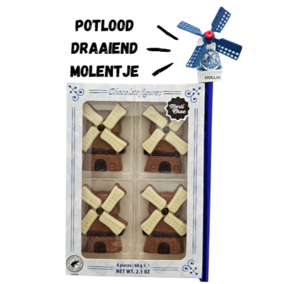 Typisch Hollands Chocolade molentjes met potlood-molentje Delfts blauw