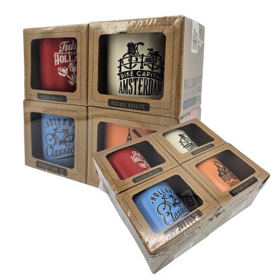 Typisch Hollands Voordeelset 4 kleine koffiebekers - Rood wit blauw en oranje.