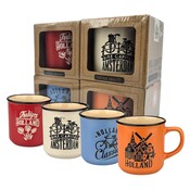 Typisch Hollands Voordeelset 4 kleine koffiebekers - Rood wit blauw en oranje.