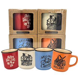 Typisch Hollands Value pack of 4 small coffee cups - Red, white, blue and orange.