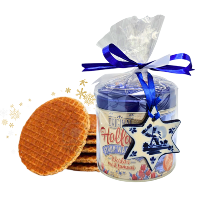 Stroopwafels (Typisch Hollands) Stroopwafel gift set with Delft blue Christmas tree ornament