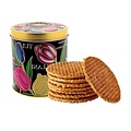 Typisch Hollands Stroopwafels in der Dose mit stylischer Tulpendekoration