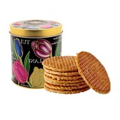 Typisch Hollands Stroopwafels in blik  met stijlvolle tulpendecoratie
