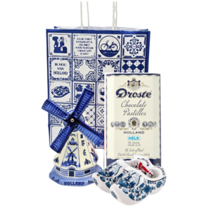 Typisch Hollands Geschenktüte - Typisch Holländisch - Mühle - Droste Schokolade und Holzschuhe