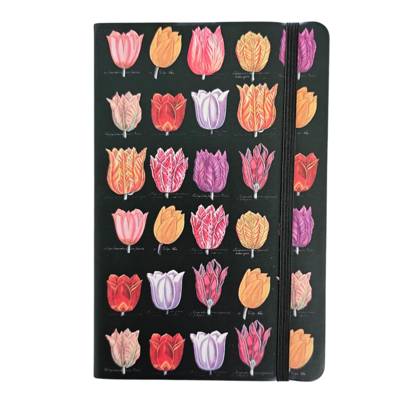 Typisch Hollands Notitieboekje met elastische sluiting Zwart - tulpen
