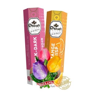 Droste Droste gift set 2 rolls - with tulip magnet - extra dark and milk/orange