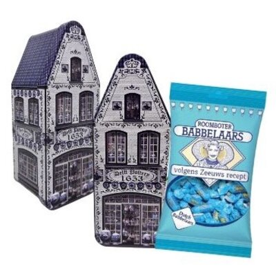 Typisch Hollands Gevelhuisje blik  Delfts blauw  met babbelaars