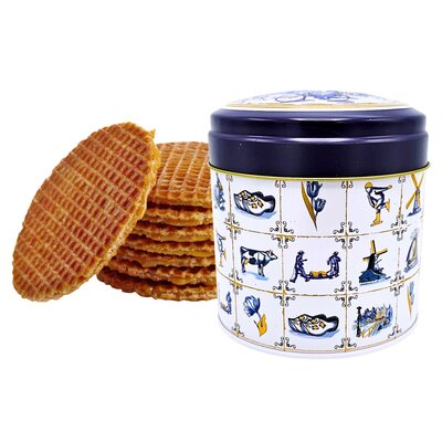 Typisch Hollands Stroopwafels in a Delft blue checked tin - Holland