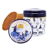 Typisch Hollands Stroopwafels in einer Delfter blau karierten Dose - Holland
