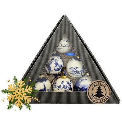 Heinen Delfts blauw Delfts blauw gedecoreerde kerstballen  -set 2025