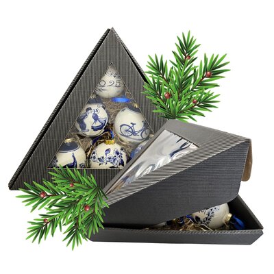 Heinen Delfts blauw Delfts blauw gedecoreerde kerstballen  -set 2025