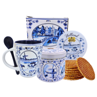 Typisch Hollands Geschenkset Delfts blauw - mok en blik stroopwafels