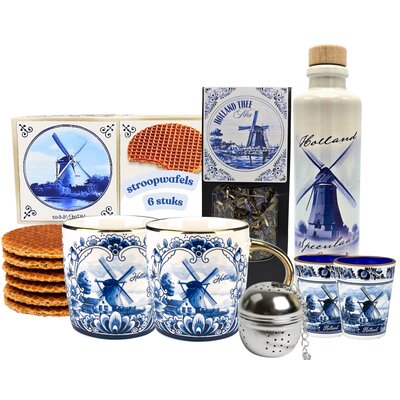 Typisch Hollands Thee en theemok Delftblauwe cadeauset - (2 personen)