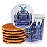 Typisch Hollands Stroopwafels in der Dose - Amsterdam - Fahrradwindmühle und Giebelhäuser