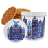 Typisch Hollands Stroopwafels in der Dose - Amsterdam - Fahrradwindmühle und Giebelhäuser