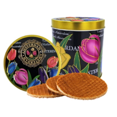 Typisch Hollands Stroopwafels in einer Dose mit 2 passenden Tulpenbechern