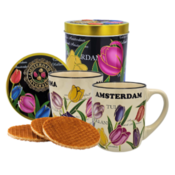 Typisch Hollands Stroopwafels in einer Dose mit 2 passenden Tulpenbechern