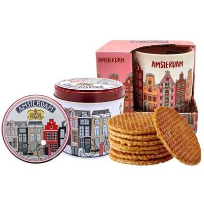 Typisch Hollands Amsterdam Gift Set - Large Mug and Tin of Stroopwafels Red-Fuchsia