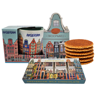 TTD Gifts Geschenkset Amsterdam – Stroopwafels und Schokoladenbecher