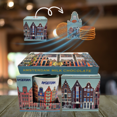 TTD Gifts Geschenkset Amsterdam - mok stroopwafels en chocolade