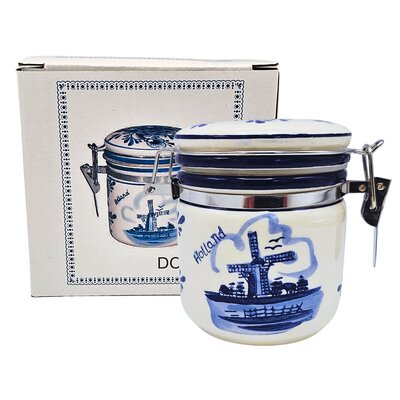 Venco Delfts-blauw voorraadpot molen met Venco drop