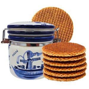 Typisch Hollands Delfts blauwe voorraadpot - met stroopwafels