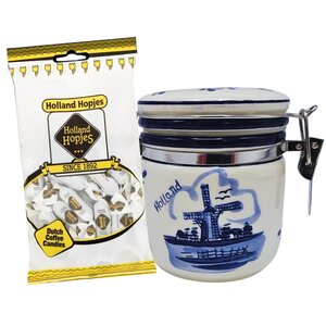 Typisch Hollands Delfts-blauw voorraadpot molen met Holland hopjes