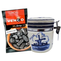 Venco Delfts-blauw voorraadpot molen met Venco drop