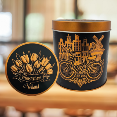 Typisch Hollands Stroopwafels in a black tin Amsterdam