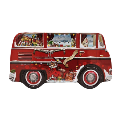 Typisch Hollands Weihnachtsdose gefüllt – Weihnachtsmann-Wohnmobil.