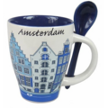 TTD Gifts Mug with spoon - Delft blue gable houses