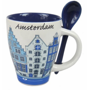 TTD Gifts Mok met lepel - Delfts blauw gevelhuisjes