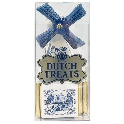 Typisch Hollands Geschenkbox - Delfter blaue Windmühle mit Schokoladen-Neapolitanern