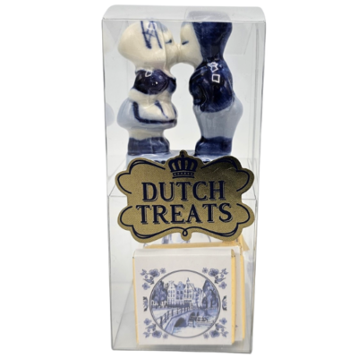 Typisch Hollands Geschenkbox - Delfter Blaues küssendes Paar mit Schokoladenneapolitanern