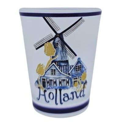 Typisch Hollands Shot glasses, Delft Blue mill - Holland - Frosted - set of 2