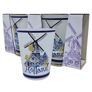 Typisch Hollands Shot glasses, Delft Blue mill - Holland - Frosted - set of 2