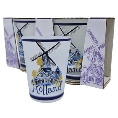 Typisch Hollands Shot glasses, Delft Blue mill - Holland - Frosted - set of 2