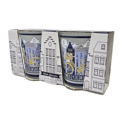 Typisch Hollands Delft Blue Bicycle Shot Glasses - Amsterdam - Frosted - Set of 2