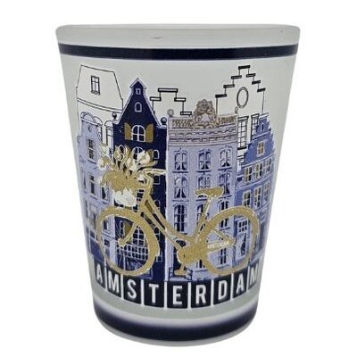 Typisch Hollands Delft Blue Bicycle Shot Glasses - Amsterdam - Frosted - Set of 2